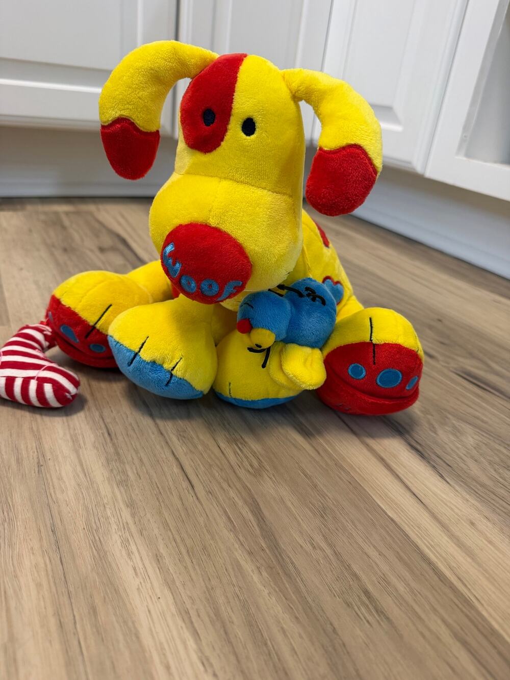 Jelly Kitten Yellow Puppy Dog Activity Plush Baby Toy, Woof Squeak Crinkle